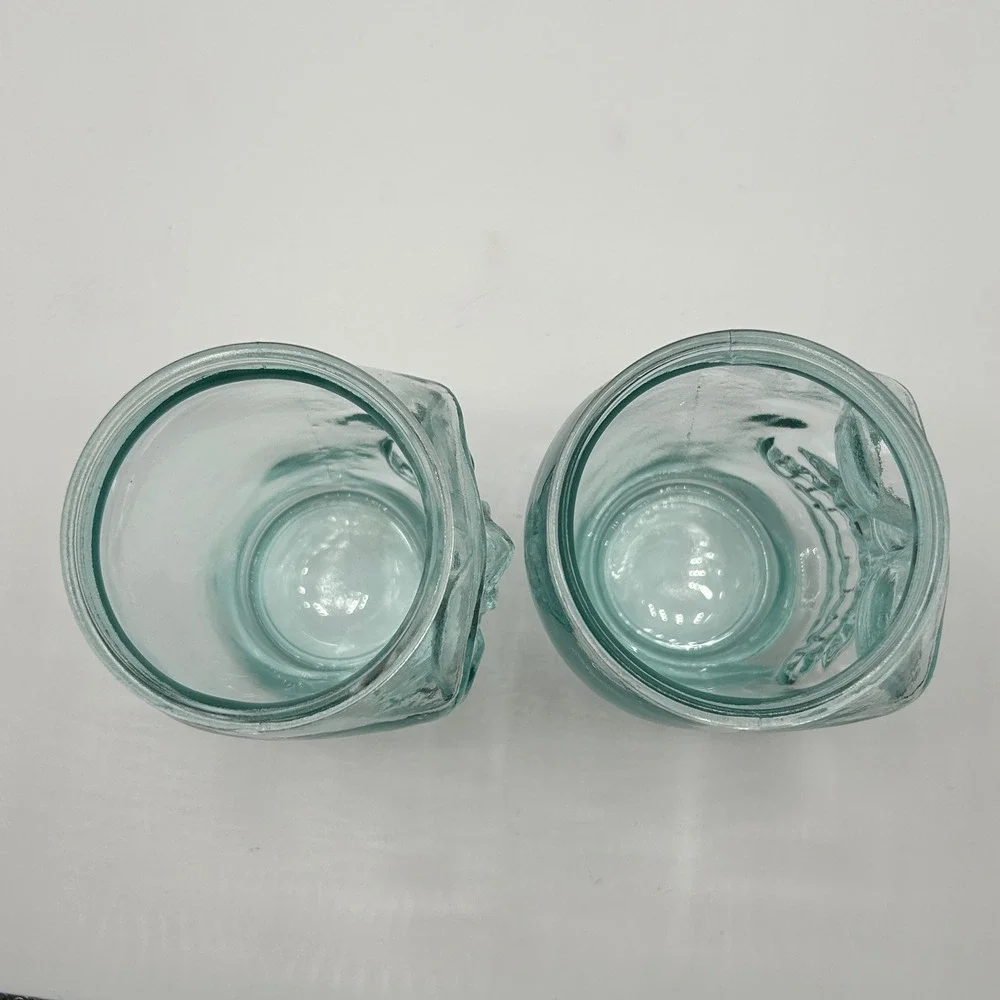 Set of 2 Recycled Aqua Blue Glass Skull Tumblers Gothic Halloween Barware Party